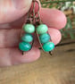 Aqua Turquoise Czech Glass Stacked Earrings. Colourful Handmade Wirework Earring - Image 2