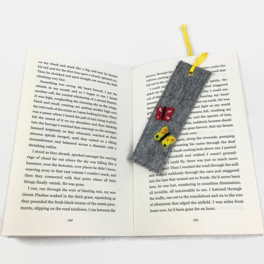 Felted bookmark with butterfly design