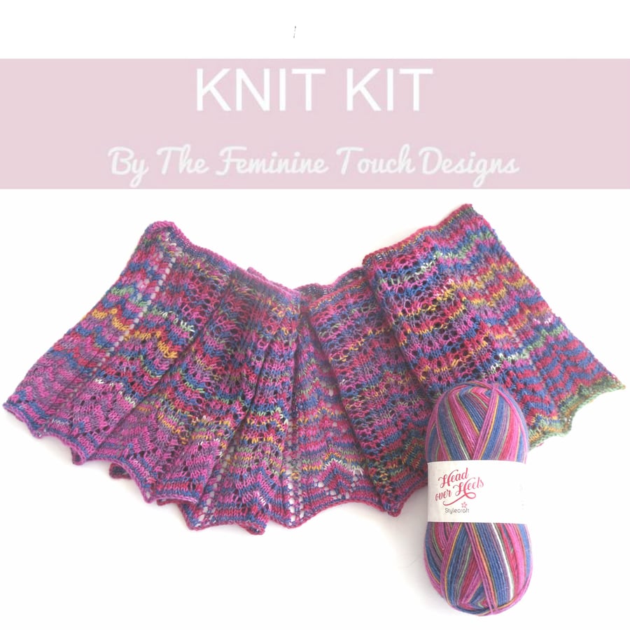 Lace Shawlette scarf knitting kit