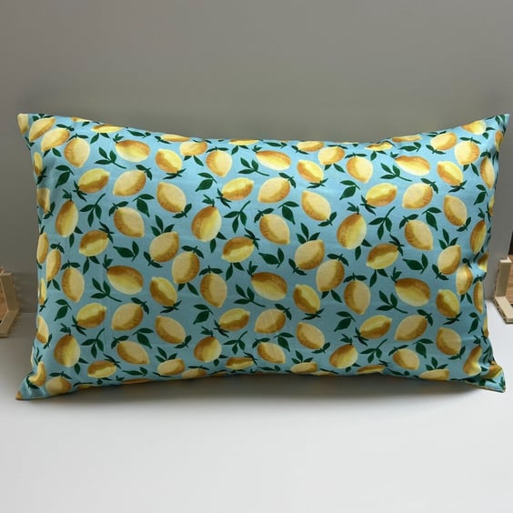 Rectangle Cushion in a lemon print cotton fabric - Home Decor