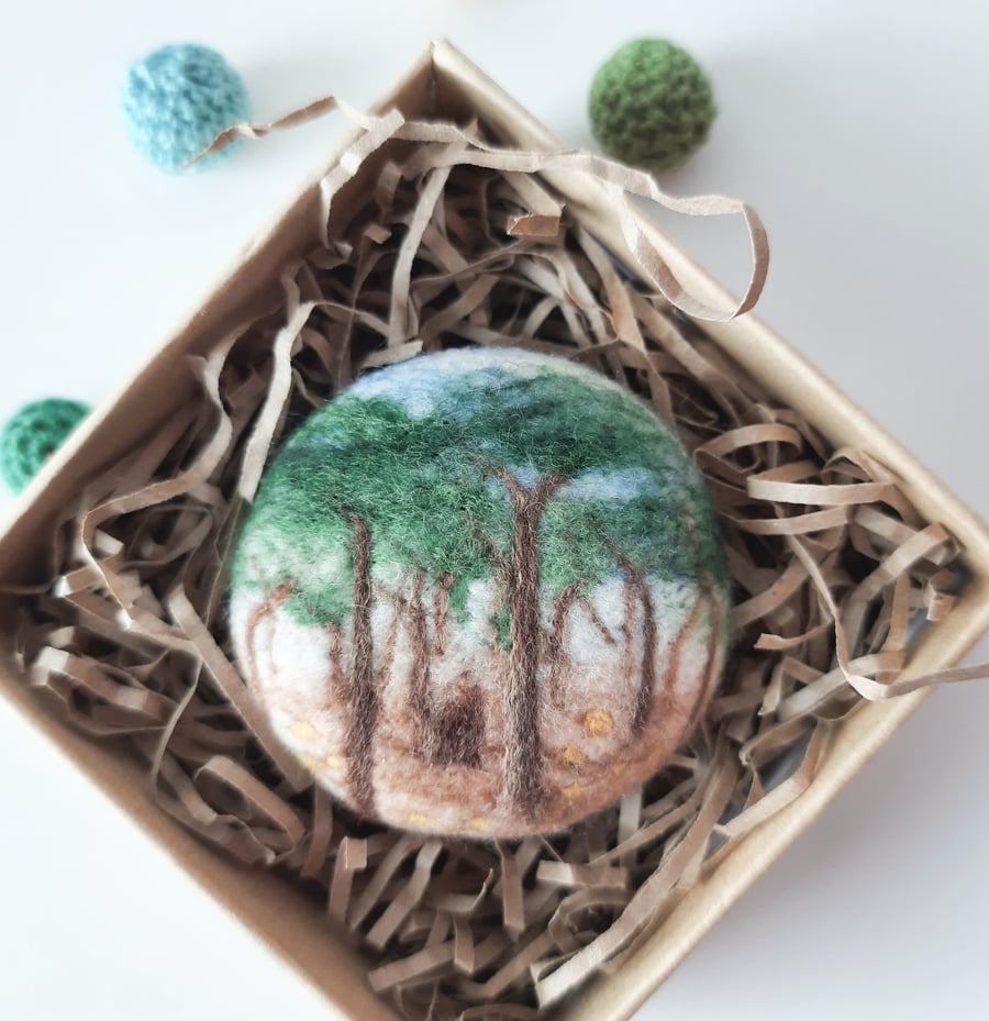 Merino Wool Needle Felted Landscape Brooch-Summer