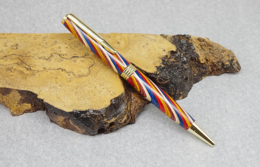 Hand Turned Wooden Pen. Multi Coloured.