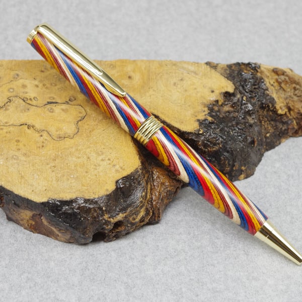 Hand Turned Wooden Pen. Multi Coloured.