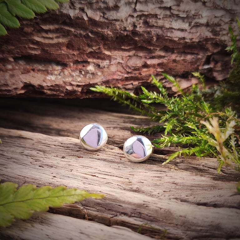 Forged silver pebble stud earrings