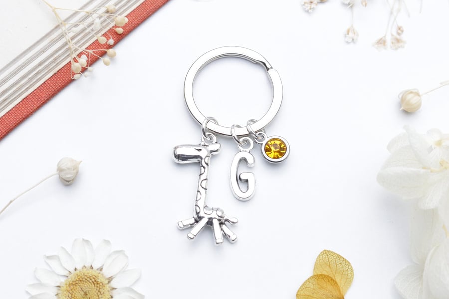 Personalised Giraffe Keyring - Giraffe lover, Zookeeper Gift, Cute Animal 