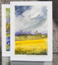 Spring Fields. Blank Card. Original Painting of Yellow Fields