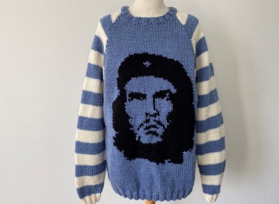 Hand Knitted Che Guevara with Striped Sleeves by Bexknitwear