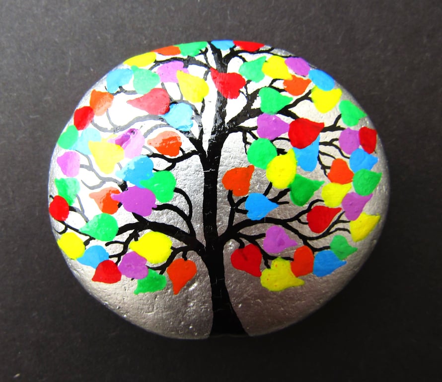 Tree Stone Painting, Love Gift, Hand Painted Pebble, LGBTQ, Anniversary Hearts