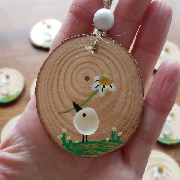 Sea Glass Hanging Decoration, Wood Slice, Bird, Daisy, Mother's Day, Friends