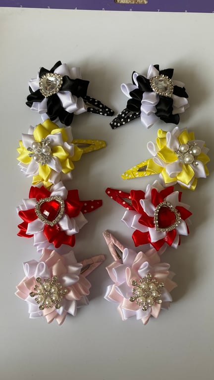 Triple layer Flower & gem Snap clip