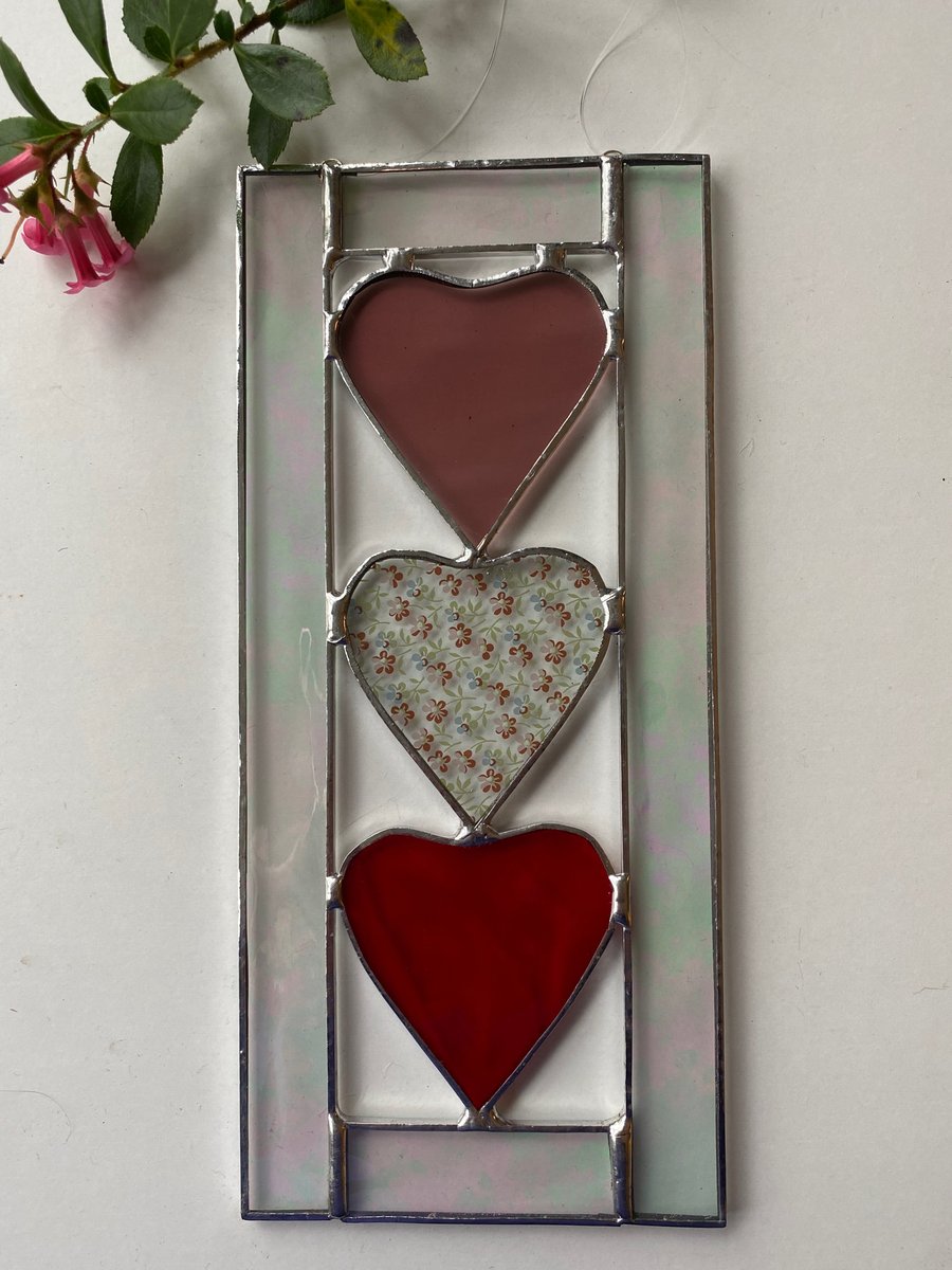 Stained Glass Three Heart Panel