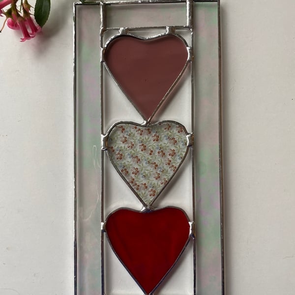 Stained Glass Three Heart Panel