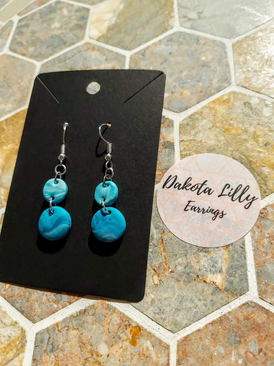 Blue double drop, polymer clay earrings