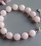 Rose Quartz Beaded Bracelet, Rhodium Plated Stainless Steel, Adjustable Chain - Image 2