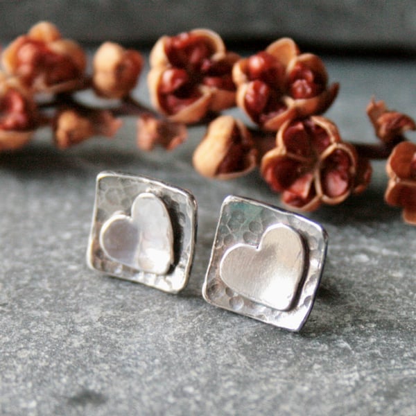 Sterling silver heart stud earrings