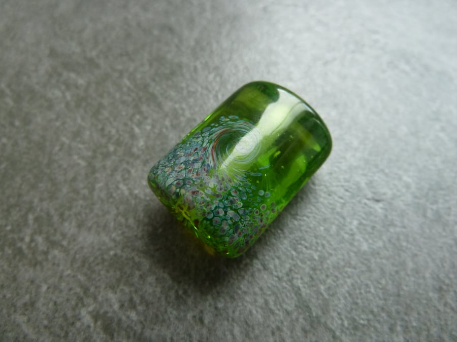 lampwork glass beads, green focal