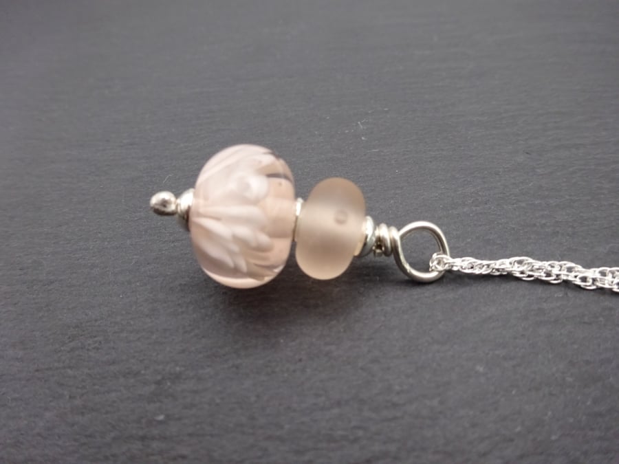 lampwork glass petal pendant, sterling silver chain necklace