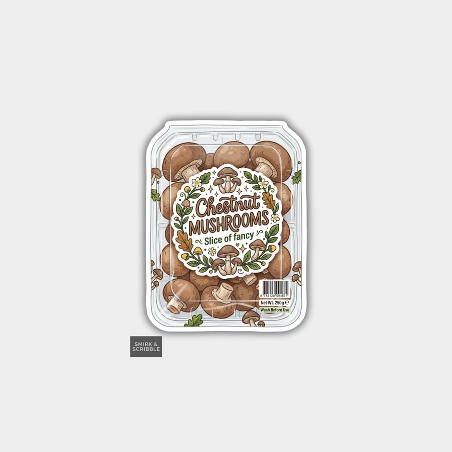 Image of Grocery Food Vinyl Sticker For Adults - Chestnut Mushrooms