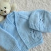 16" Baby Boys Owl Cardigan and Hat Set