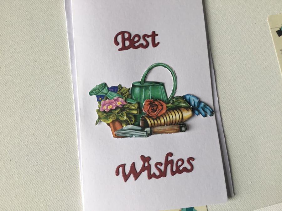 Best wishes flower basket. Decoupage card. Handmade card. CC716