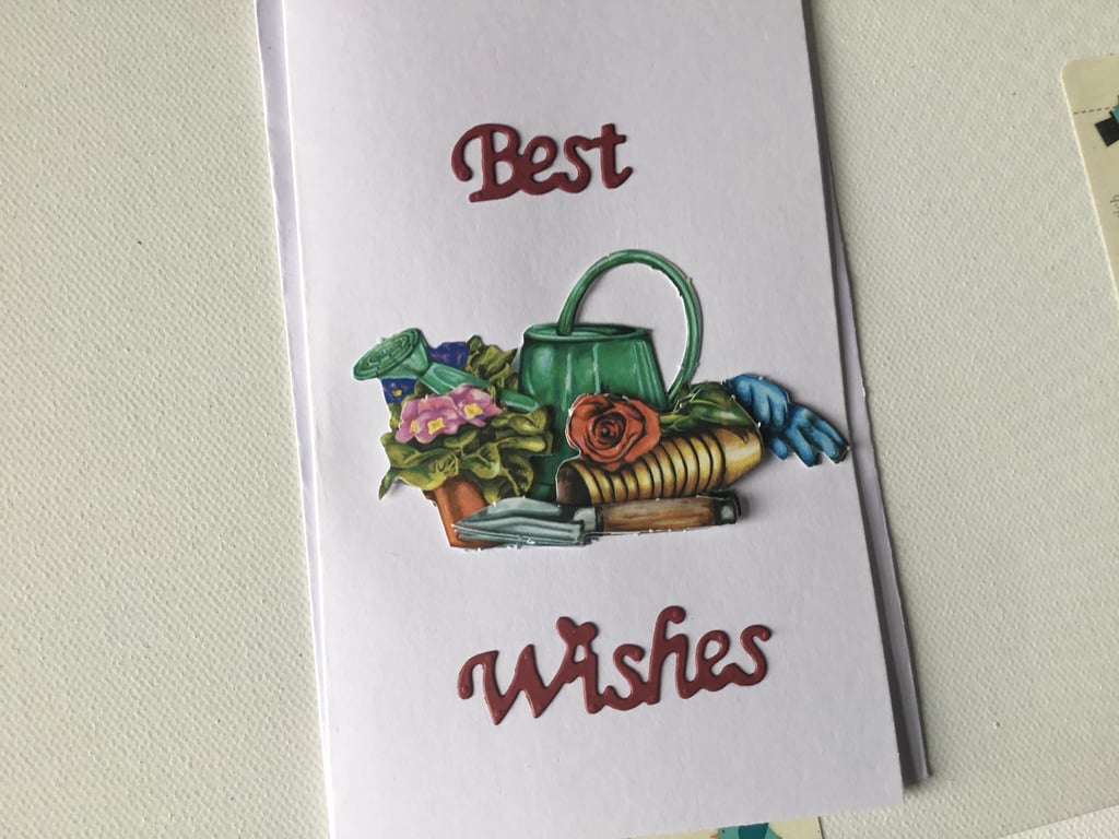 Best wishes flower basket. Decoupage card. Ref 328