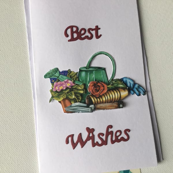 Best wishes flower basket. Decoupage card. Ref 328