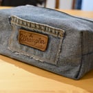 Wrangler denim washbag boxy zipped pouch. Handmade to store many small items.