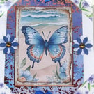 Blue Butterfly - Hand Crafted Decoupage Greeting Card - Blank - 2993
