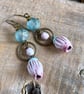 Artisan Ceramic Drop Earrings. Bell Flower Earrings. Aqua & Pink Earrings - Image 5