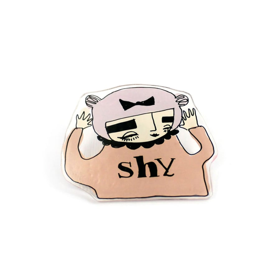 'SHY' Illustrated Brooch in Pink
