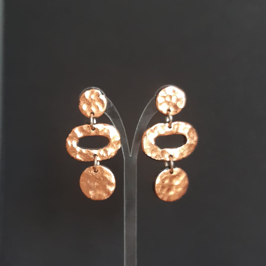 Beaten copper effect earrings, Polymer clay earrings, Copper dangles