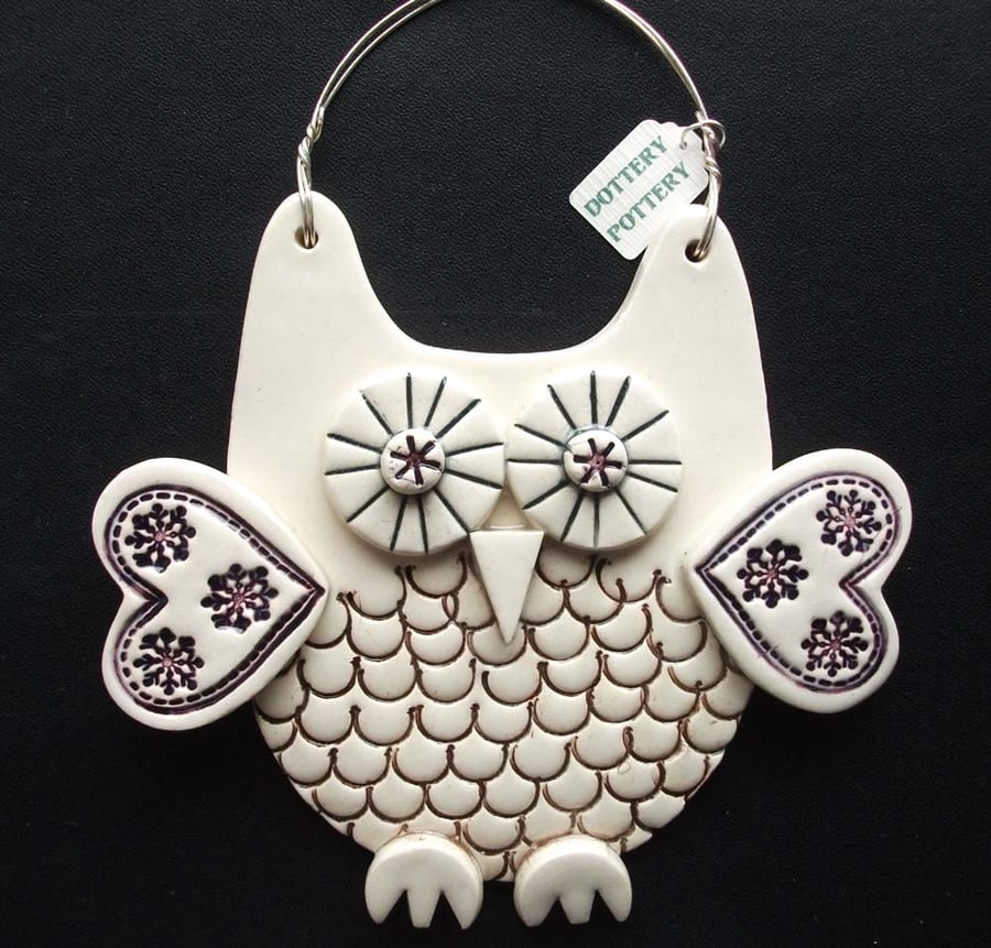 Cream Owl ceramic hanging decoration 