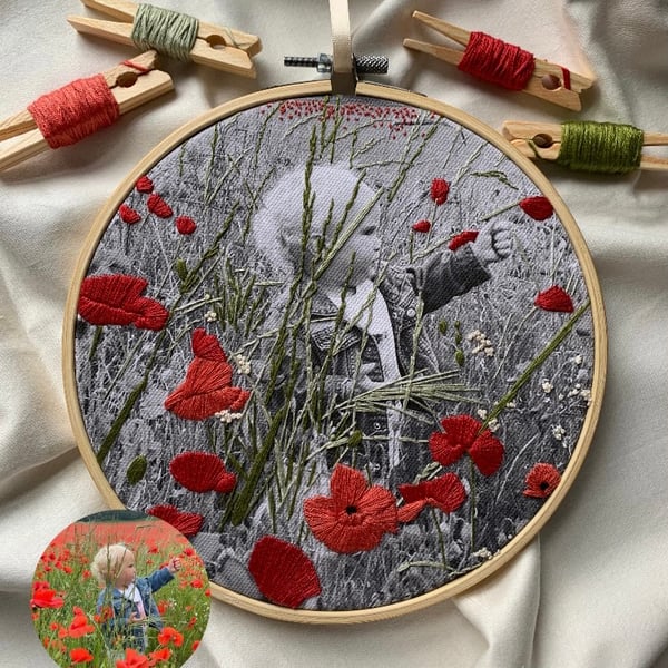 Custom Embroidered Photo Hoop landscape flowers customised photo art