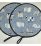 Aga Hob Lid Mat Pad Hat Round Cover With Loop Surface Saver Denim Blue Sheep - Image 4