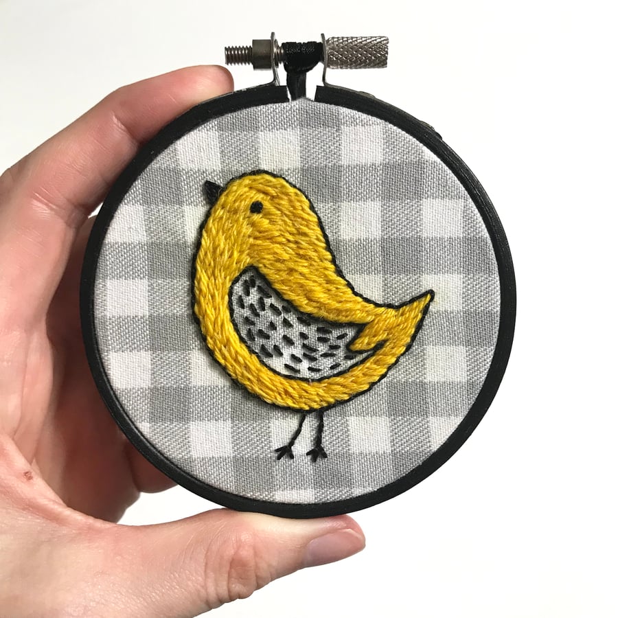 Yellow Mustard Chirpy Bird Embroidered Wall Decoration
