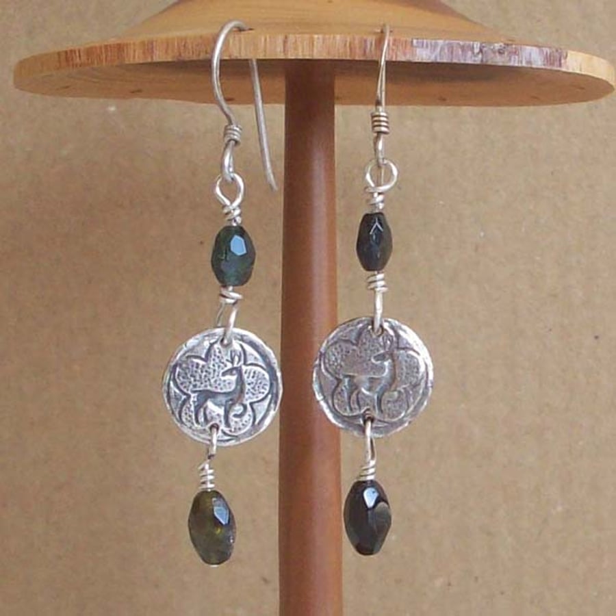 Fine Silver 999 Forest Earrings with Green Tourmaline