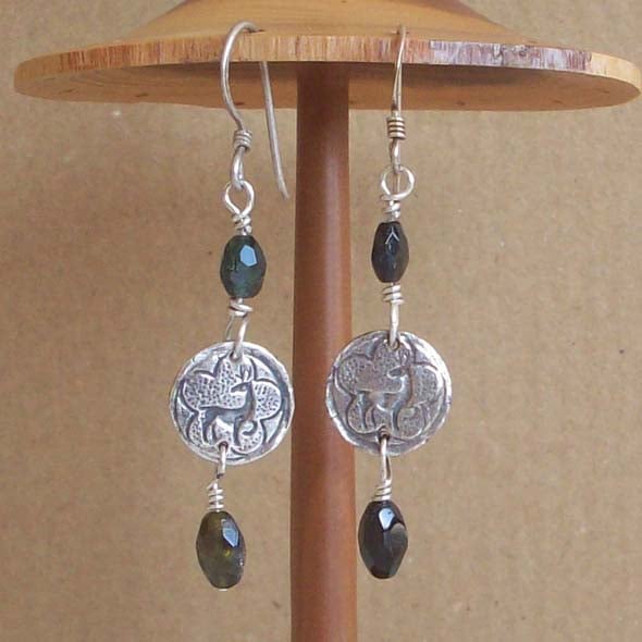 Fine Silver 999 Forest Earrings with Green Tourmaline