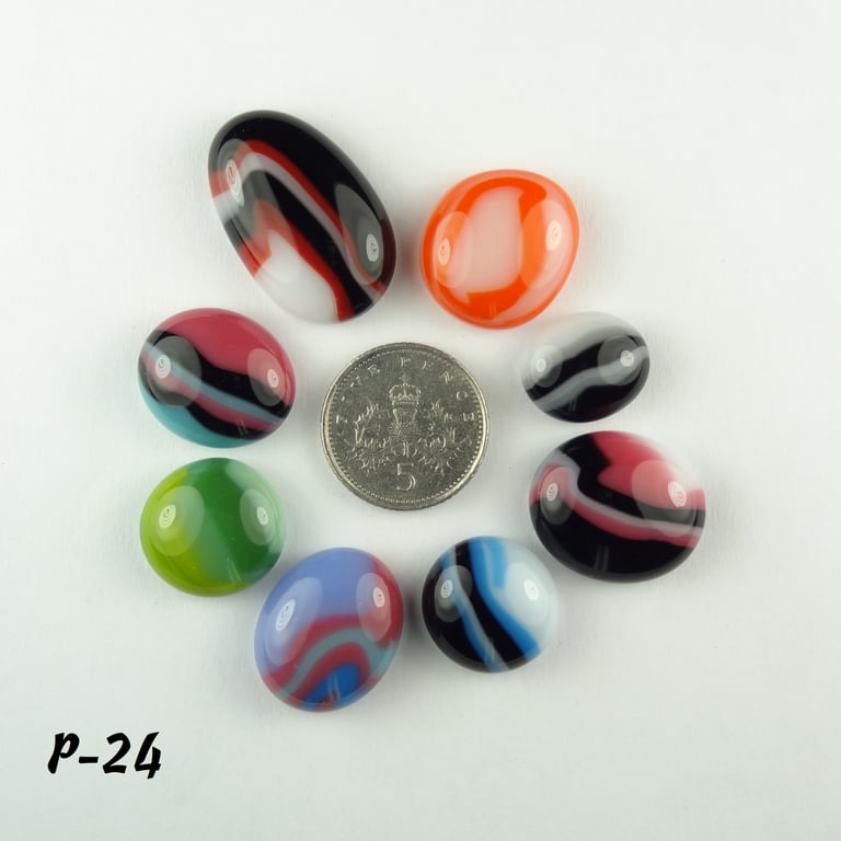Fused glass cabochons flat backed perfect for jewellery making (P-24)