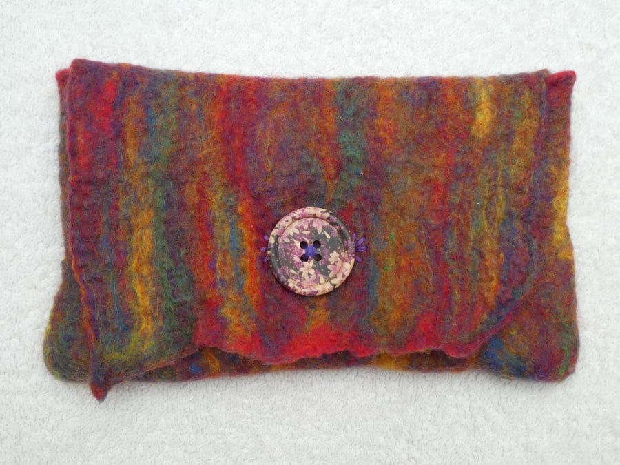 Handmade Felt Purse. Wet Felted Purse In Rainbow Blend Merino.