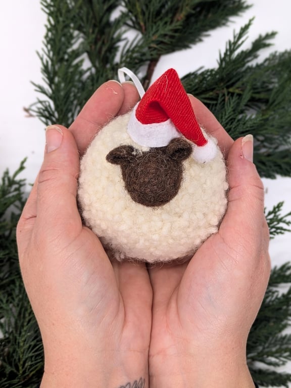 Needle felted sheep Christmas tree decoration