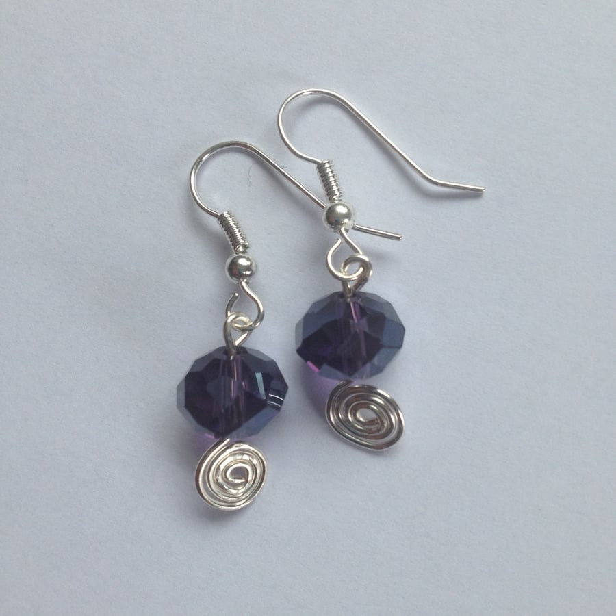 Purple Rondelle Spiral Earrings