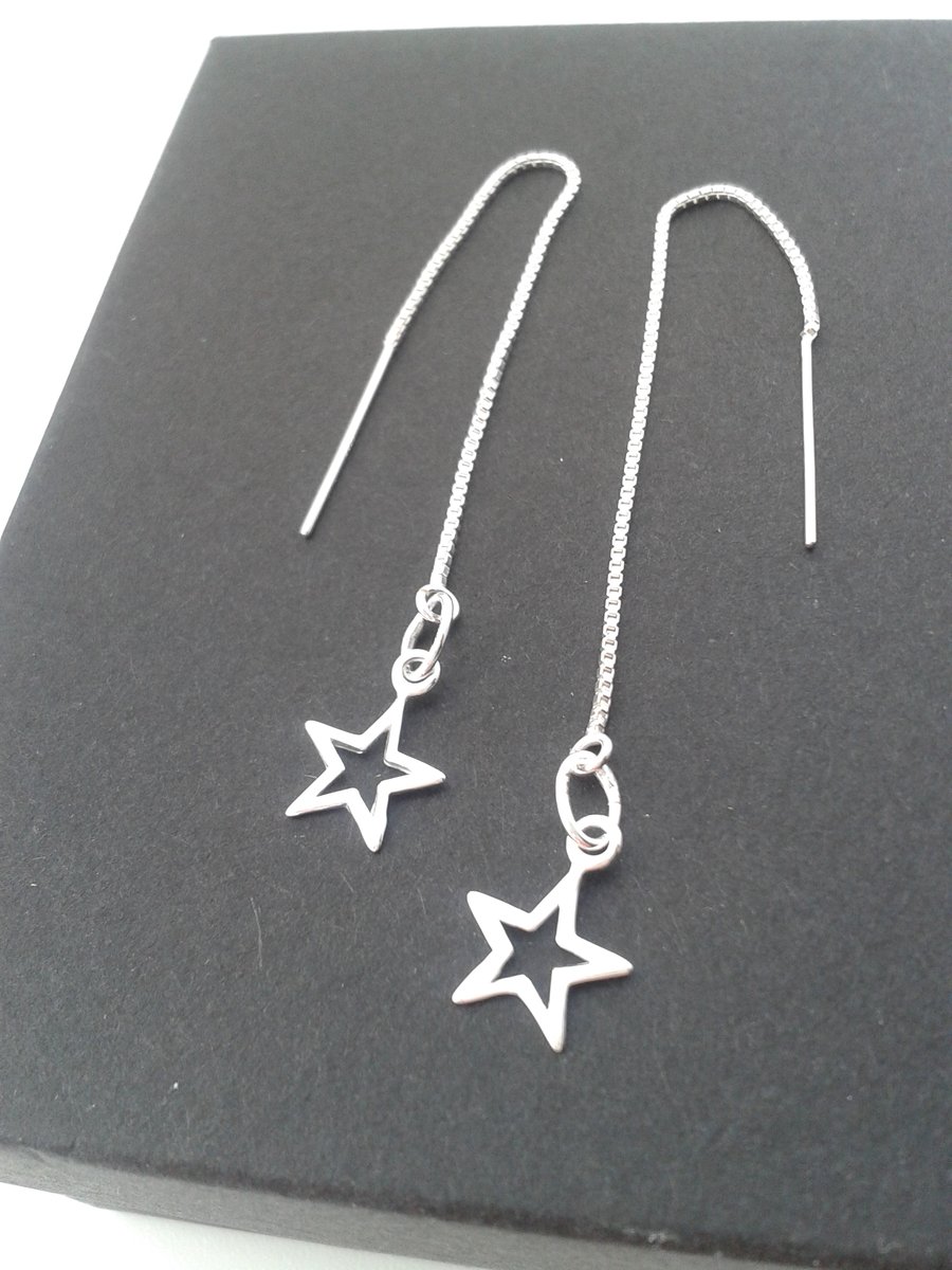 "You're a star!" Silver open star threader earrings