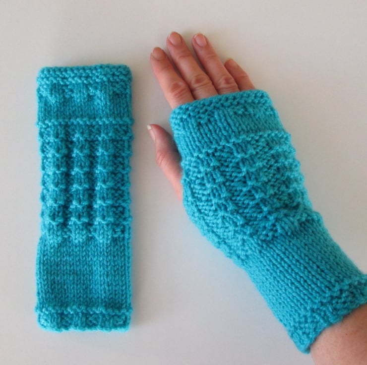 Fingerless Gloves Mittens Wrist Warmers in Turq... - Folksy