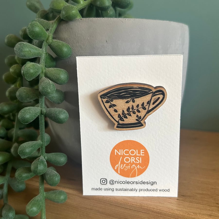 'Little Leaves' Wooden Pin Badge