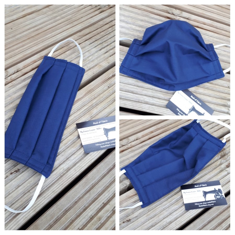 Face mask,  large, 3 layer,  machine washable in navy fabric. 
