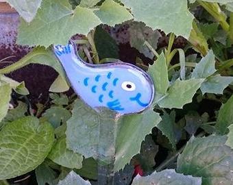 Fused Glass Garden Fish Stake, Garden Decoration