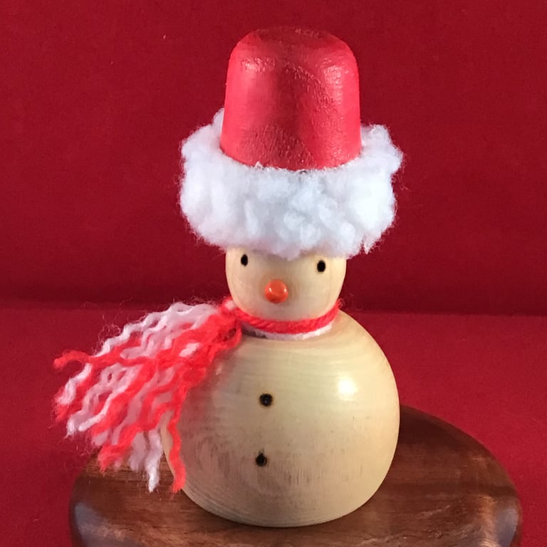 Wood turned festive snowman