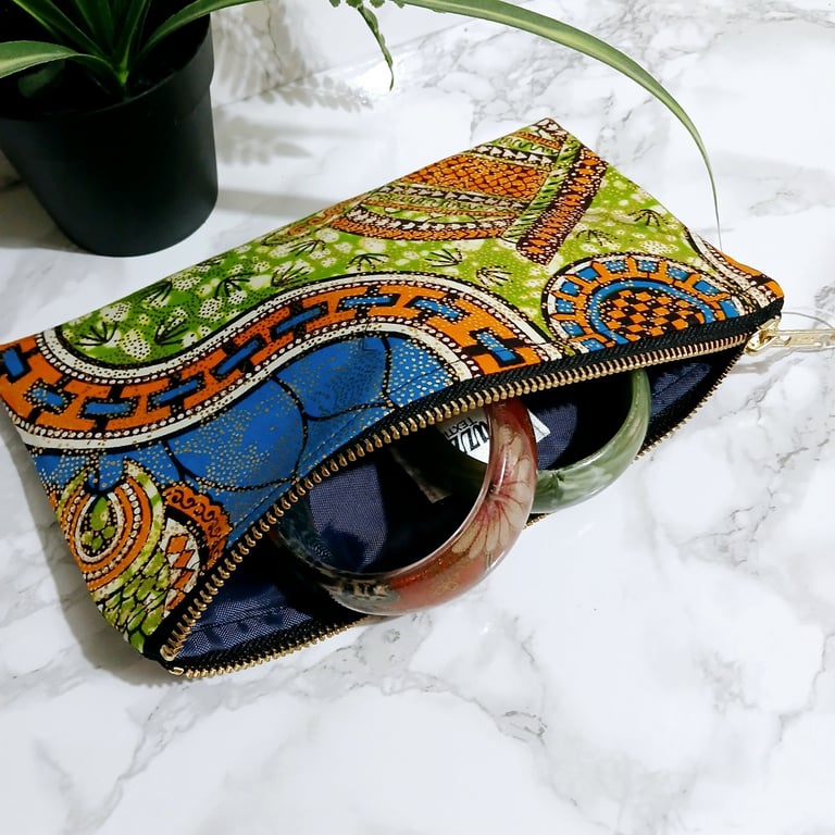 Vibrant African Ankara Print Clutch, Purse 