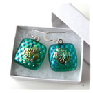 Handmade Fused Dichroic Glass Earrings 301 Jade Glitter