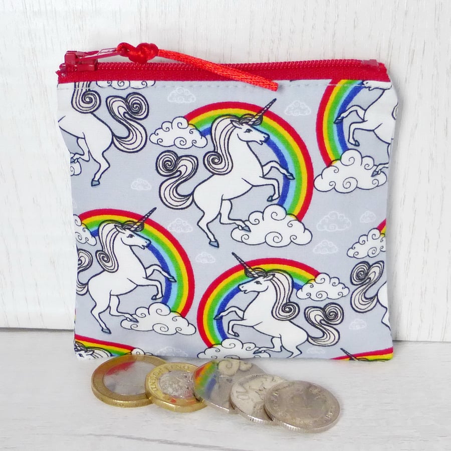 Zipped coin purse, unicorns, rainbows